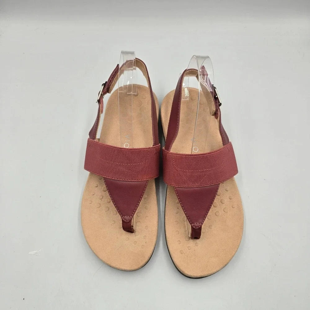 Vionic Sandals Women 7 Wide Danita Burgundy Leather Thong Slingback EUC Comfort